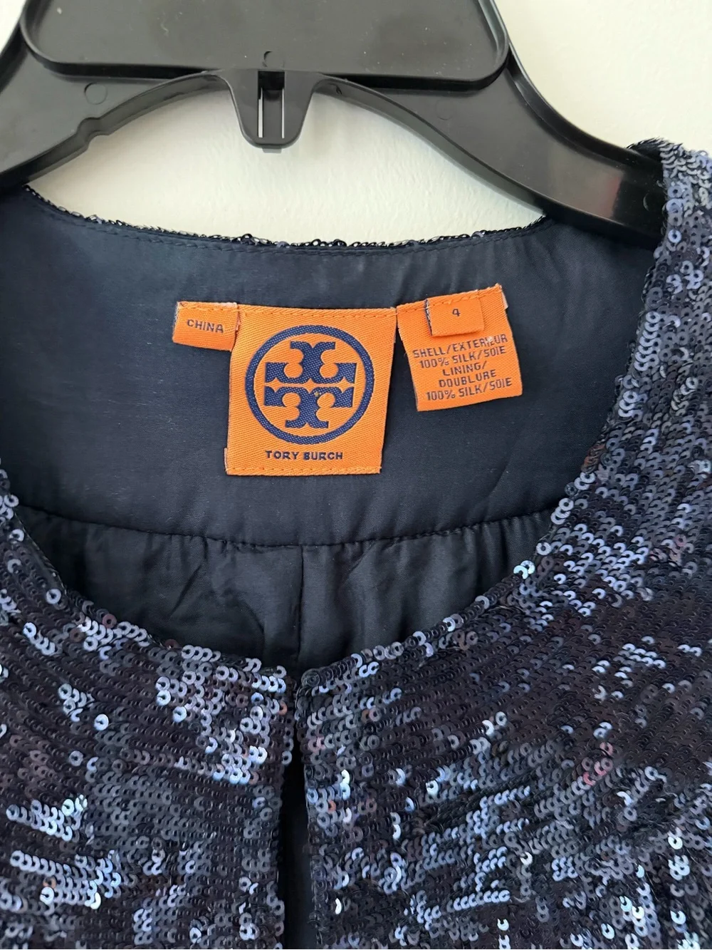 Tory Burch 100% Silk Navy Sequin Sleeveless Cocktail Dress 4